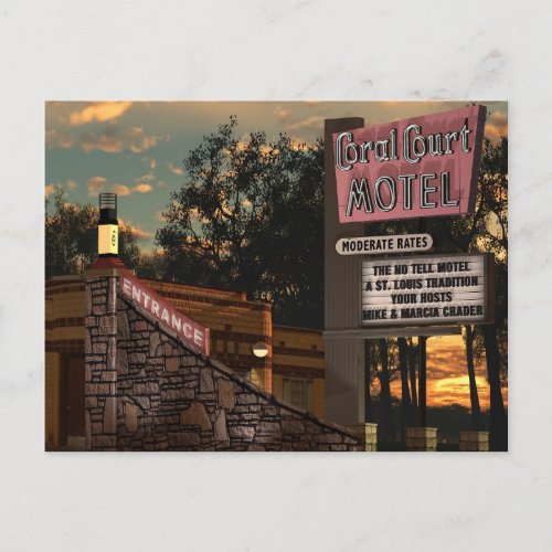 Route 66 Coral Court Motel Retro Neon Sign Postcard