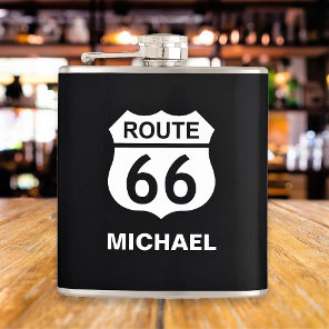 Route 66 Custom Image and Text Personalized Black Flask