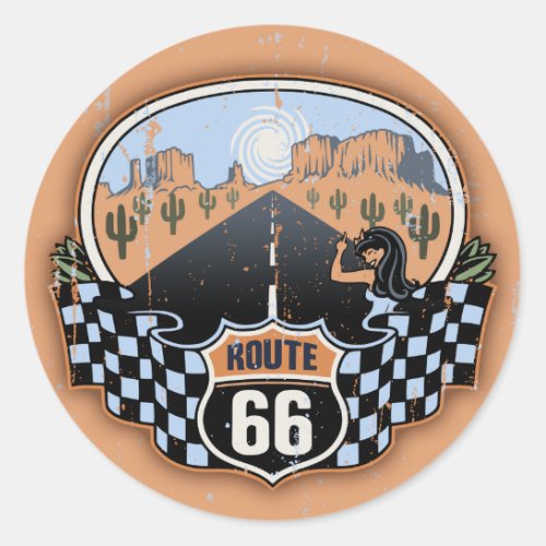 Route 66 Desert Classic Round Sticker
