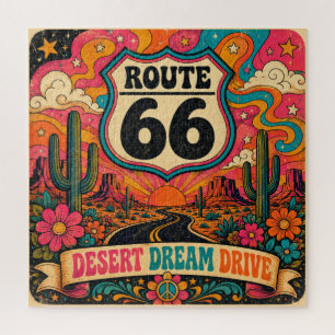 Route 66 Desert Dream Drive Groovy Retro Activity Jigsaw Puzzle