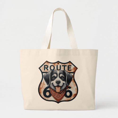 Route 66 Dog Large Tote Bag