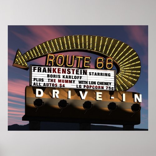 Route 66 Drive_In Retro Neon Poster