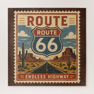 Route 66 Endless Highway Vintage Postage Leisure Jigsaw Puzzle