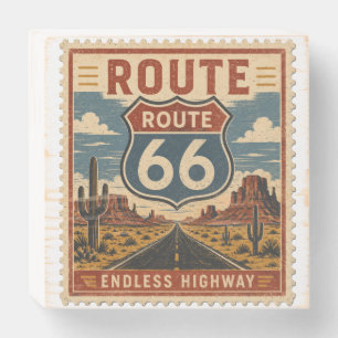 Route 66 Endless Highway Vintage Postage Stamp Wooden Box Sign