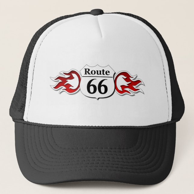 Route 66 Flames Trucker Hat (Front)