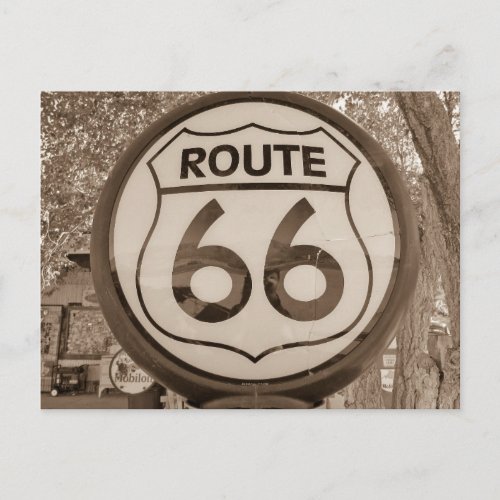 Route 66 gas globe sign postcard