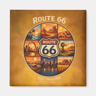 Route 66 Golden Dream Stops Vintage Travel Scenes Magnet