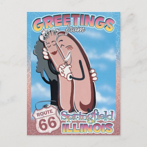 Route 66 Greetings Springfield Illinois Postcard