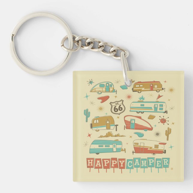 Route 66 Happy Camper Keychain (Front)