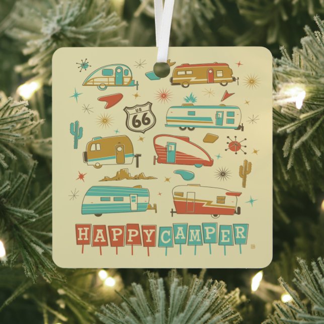 Route 66 Happy Camper Metal Ornament (Insitu)