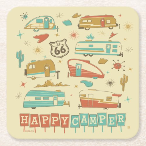 Route 66 Happy Camper Square Paper Coaster