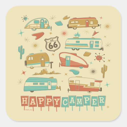 Route 66 Happy Camper Square Sticker
