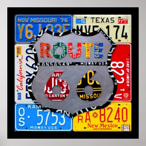 Route 66 Highway Road Sign License Plate Art