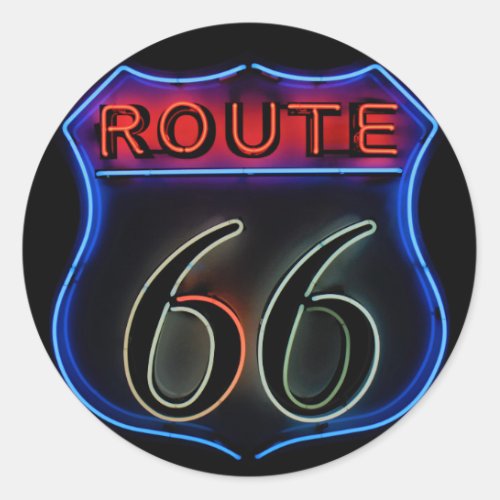 Route 66 Highway Sign in Neon Classic Round Sticker