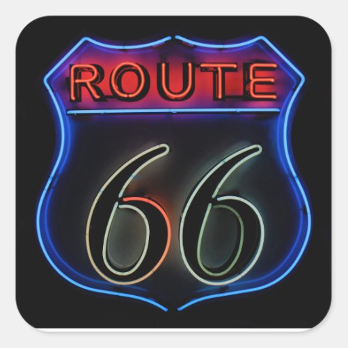 Route 66 Highway Sign in Neon Square Sticker