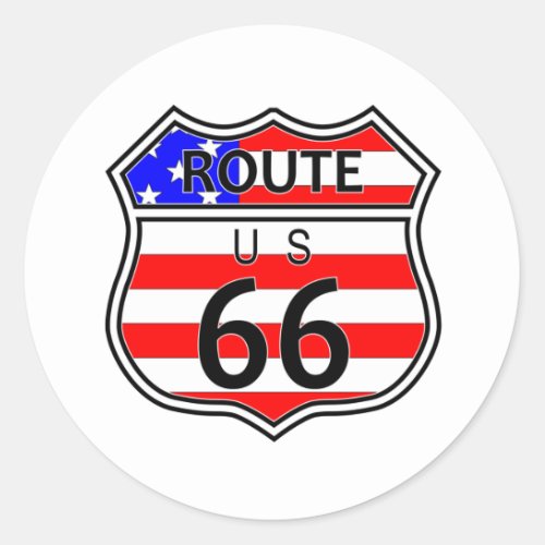 Route 66 Highway Sign With Flag Classic Round Sticker