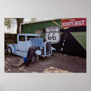 Route 66 Hot Rod Pickup Truck Poster