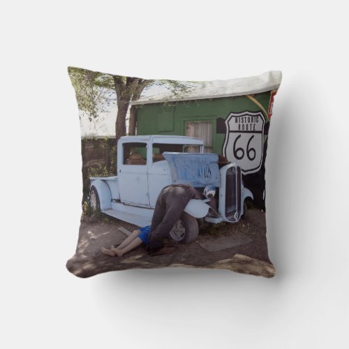 Route 66 Hot Rod Pickup Truck Throw Pillow