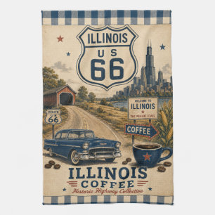 route 66 Illinois Coffee Prairie State Decor Kitchen Towel