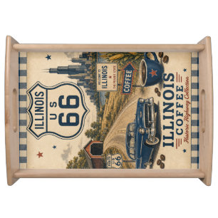 Route 66 Illinois Coffee Vintage Table Decor Serving Tray