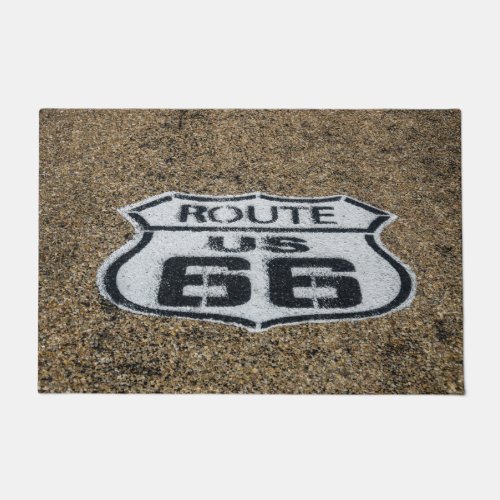 Route 66 in US Highway Shield Painted on Pavement  Doormat
