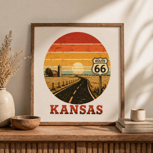 Route 66 Kansas Farm Sunset Highway Poster