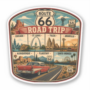Route 66 Landmarks Illustration Travel Art Badge Sticker