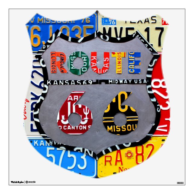 Route 66 License Plate Road Trip Interstate Symbol Wall Sticker (Front)