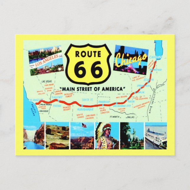 Route 66 Main Street of America Vintage Postcard (Front)
