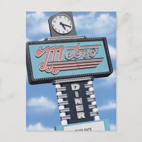 Route 66 Metro Diner Retro Neon Sign Postcard