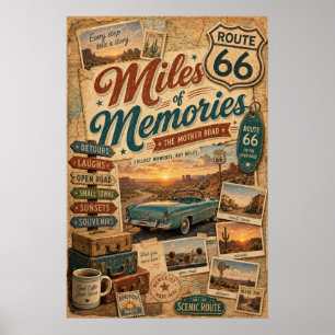 route 66 Miles Memories Road Trip Collage Decor