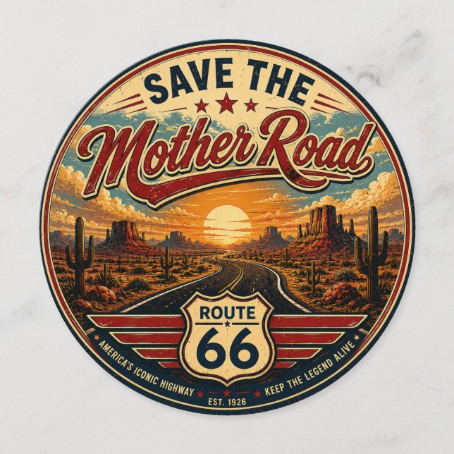Route 66 Mother Road Desert Sunset Stationery Card (Front)