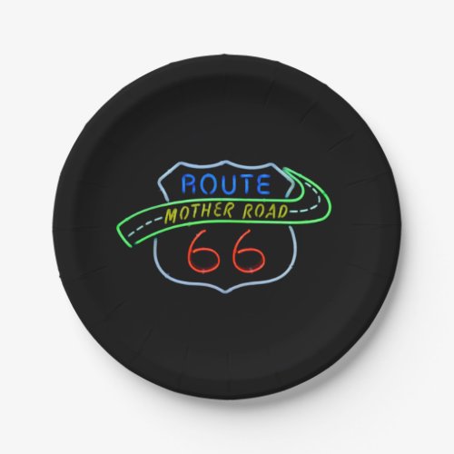 Route 66 Mother Road Neon Sign Paper Plates