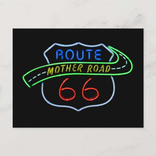 Route 66 Mother Road Neon Sign Postcard