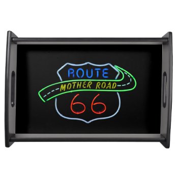 Route 66 Mother Road Neon Sign Serving Tray by catherinesherman at Zazzle