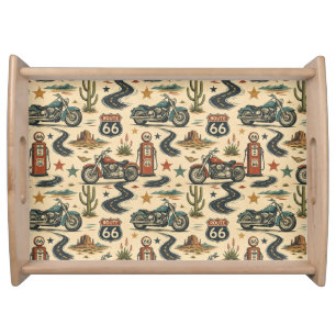 Route 66 Motorcycle Bar Cart Americana Style Serving Tray