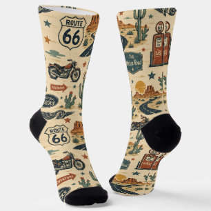 route 66 Motorcycle Gas Station Road Trip Style Socks