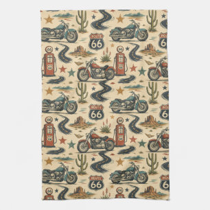 Route 66 Motorcycle Kitchen Roadside Decor Towel
