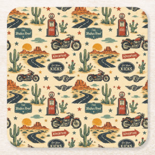 Route 66 Motorcycle Party Roadside Americana Square Paper Coaster