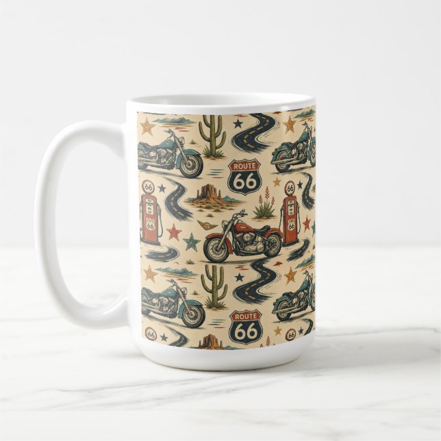 Route 66 Motorcycle Retro Coffee Corner Style Mug (Left)