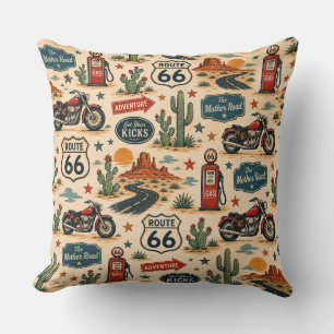 Route 66 Motorcycle Roadside Americana Accent Throw Pillow