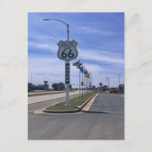 Route 66 Museum Entrance Sign with State Flags Postcard