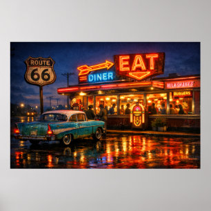Route 66 Neon Diner Nights Poster