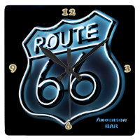 ROUTE 66 Neon Light Style Personalized Wall Square Wall Clock