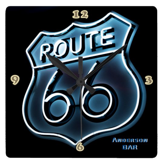 ROUTE 66 Neon Light Style Personalized Wall Square Wall Clock