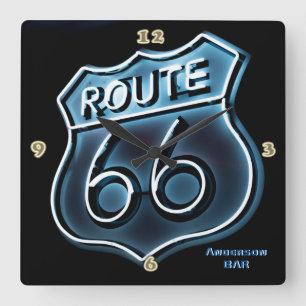ROUTE 66 Neon Light Style Personalized Wall Square Wall Clock