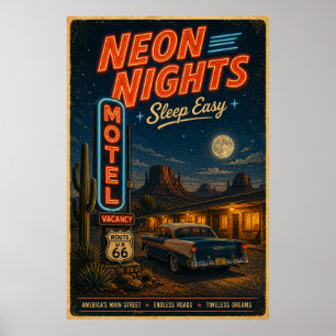 Route 66 Neon Motel Dreams Poster