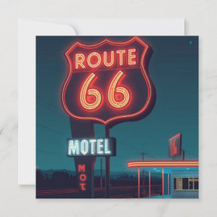 Route 66 Neon Motel Night Travel Art Holiday Card