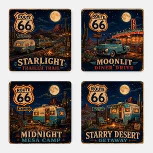 Route 66 Nocturnal Adventure Vintage Coaster Set