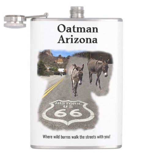 Route 66 Oatman Arizona Burros On The Street Flask